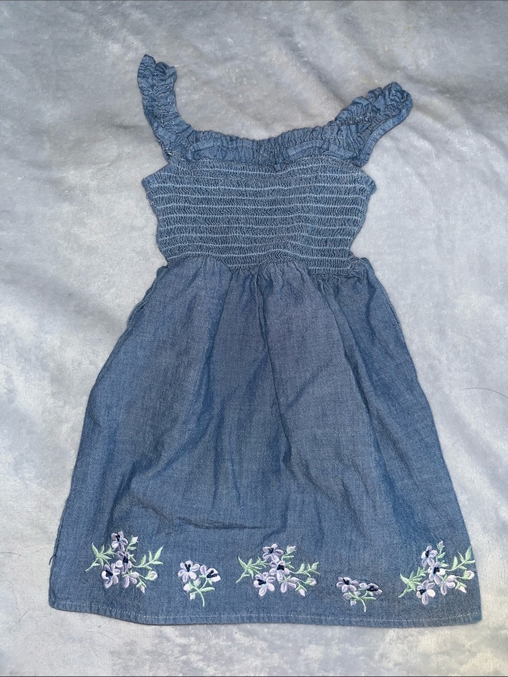 Gymboree Blue Chambray Dress with Purple Floral Embroidery
